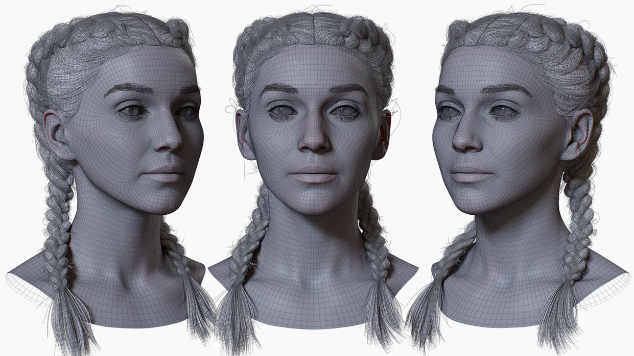 Download beautiful 3d female head model with hair for Zbrush, Blender, OBJ, FBX, Marmoset toolbag